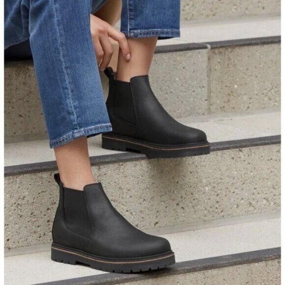 Birkenstock Stalon Chelsea Boots Black Nubuck Leather Womens EU 41 US 10- 10.5 - Picture 1 of 9